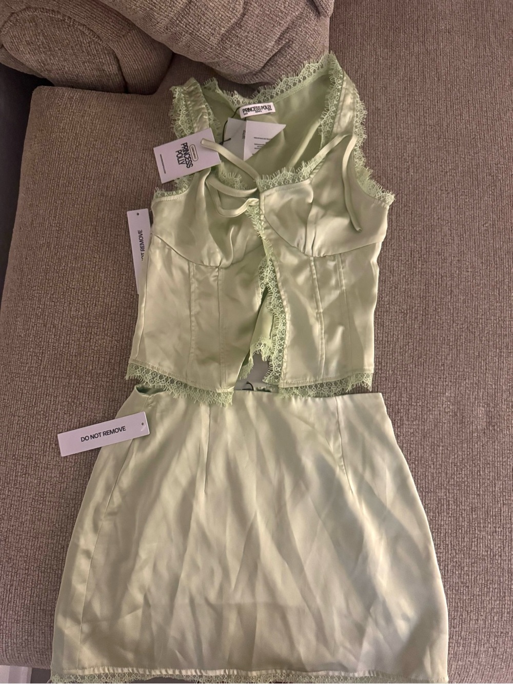 Mavie Satin Cami & Skirt Set - Light Green - Picture 4 of 4